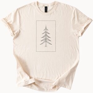 Minimalist Evergreen Tree Graphic Tee Modern Line Art Design